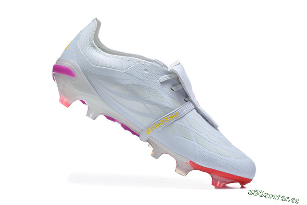 Men's Adidas Predator 26 Elite Fold-Over Tongue FG Firm Ground Low-Tops Football Boots - White/Sunset Pink/Cool Blue 7