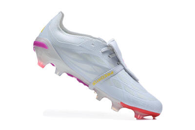 Men's Adidas Predator 26 Elite Fold-Over Tongue FG Firm Ground Low-Tops Football Boots - White/Sunset Pink/Cool Blue