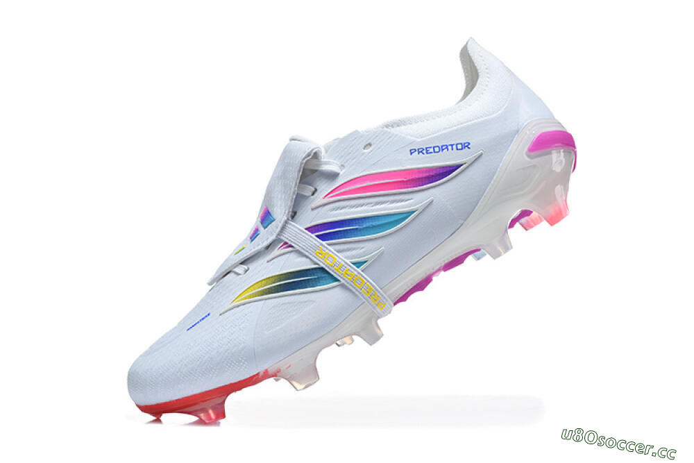 Men's Adidas Predator 26 Elite Fold-Over Tongue FG Firm Ground Low-Tops Football Boots - White/Sunset Pink/Cool Blue 8