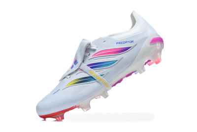Men's Adidas Predator 26 Elite Fold-Over Tongue FG Firm Ground Low-Tops Football Boots - White/Sunset Pink/Cool Blue