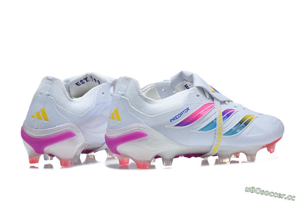 Men's Adidas Predator 26 Elite Fold-Over Tongue FG Firm Ground Low-Tops Football Boots - White/Sunset Pink/Cool Blue 9