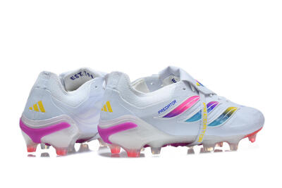 Men's Adidas Predator 26 Elite Fold-Over Tongue FG Firm Ground Low-Tops Football Boots - White/Sunset Pink/Cool Blue