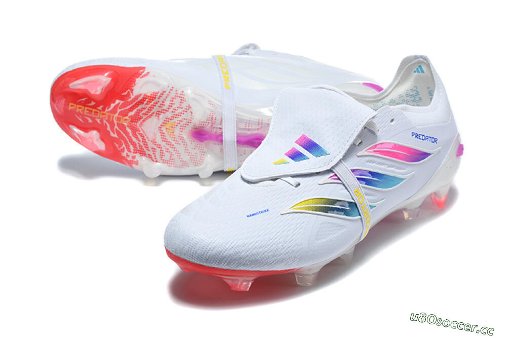 Men's Adidas Predator 26 Elite Fold-Over Tongue FG Firm Ground Low-Tops Football Boots - White/Sunset Pink/Cool Blue 3