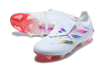 Men's Adidas Predator 26 Elite Fold-Over Tongue FG Firm Ground Low-Tops Football Boots - White/Sunset Pink/Cool Blue