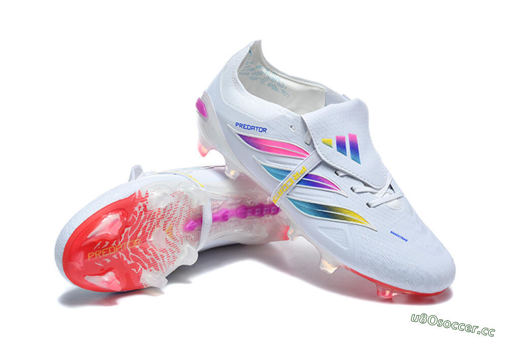 Men's Adidas Predator 26 Elite Fold-Over Tongue FG Firm Ground Low-Tops Football Boots - White/Sunset Pink/Cool Blue 4