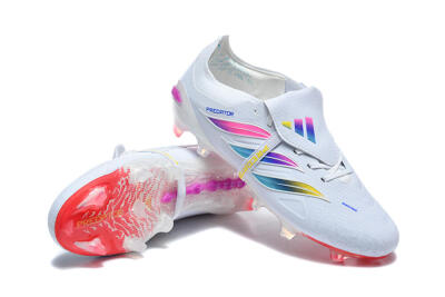 Men's Adidas Predator 26 Elite Fold-Over Tongue FG Firm Ground Low-Tops Football Boots - White/Sunset Pink/Cool Blue