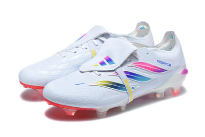 Men's Adidas Predator 26 Elite Fold-Over Tongue FG Firm Ground Low-Tops Football Boots - White/Sunset Pink/Cool Blue