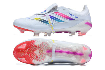 Men's Adidas Predator 26 Elite Fold-Over Tongue FG Firm Ground Low-Tops Football Boots - White/Sunset Pink/Cool Blue