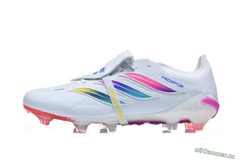 Men's Adidas Predator 26 Elite Fold-Over Tongue FG Firm Ground Low-Tops Football Boots - White/Sunset Pink/Cool Blue 0