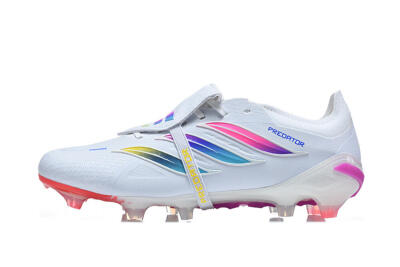 Men's Adidas Predator 26 Elite Fold-Over Tongue FG Firm Ground Low-Tops Football Boots - White/Sunset Pink/Cool Blue