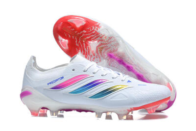 Men's Adidas Predator 26 Elite FG Firm Ground Low-Tops Football Boots - White/Vibrant Pink/Metallic Blue