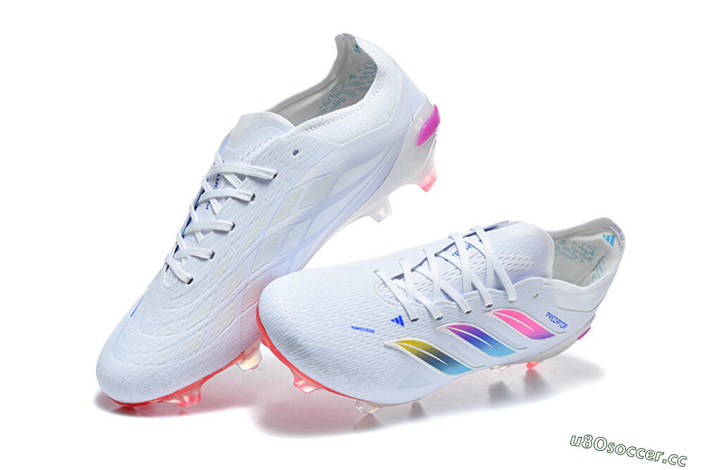 Men's Adidas Predator 26 Elite FG Firm Ground Low-Tops Football Boots - White/Vibrant Pink/Metallic Blue 6