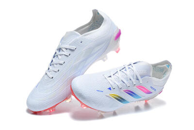 Men's Adidas Predator 26 Elite FG Firm Ground Low-Tops Football Boots - White/Vibrant Pink/Metallic Blue
