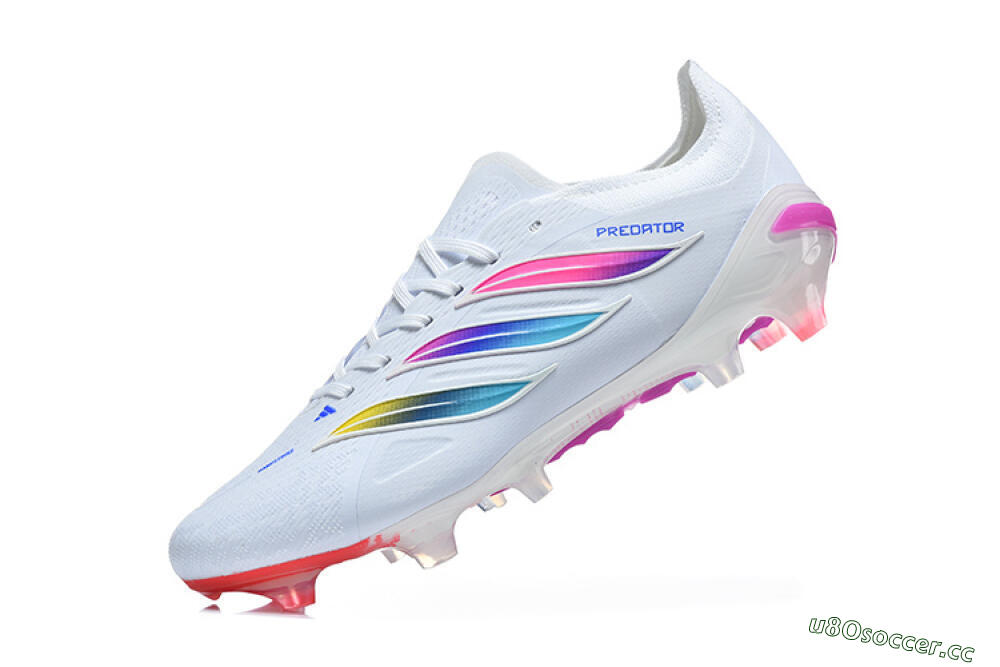 Men's Adidas Predator 26 Elite FG Firm Ground Low-Tops Football Boots - White/Vibrant Pink/Metallic Blue 8