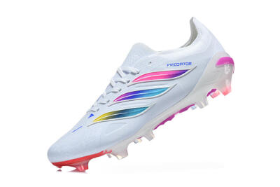 Men's Adidas Predator 26 Elite FG Firm Ground Low-Tops Football Boots - White/Vibrant Pink/Metallic Blue