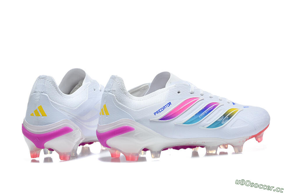 Men's Adidas Predator 26 Elite FG Firm Ground Low-Tops Football Boots - White/Vibrant Pink/Metallic Blue 9