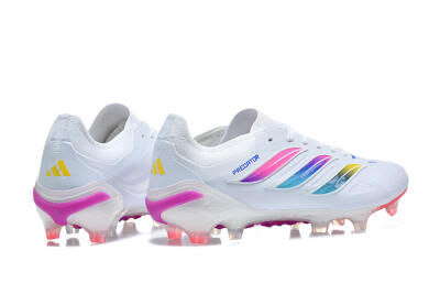 Men's Adidas Predator 26 Elite FG Firm Ground Low-Tops Football Boots - White/Vibrant Pink/Metallic Blue
