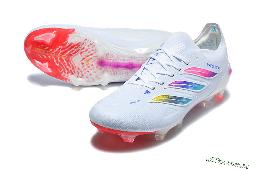 Men's Adidas Predator 26 Elite FG Firm Ground Low-Tops Football Boots - White/Vibrant Pink/Metallic Blue 3
