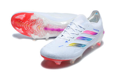 Men's Adidas Predator 26 Elite FG Firm Ground Low-Tops Football Boots - White/Vibrant Pink/Metallic Blue
