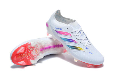 Men's Adidas Predator 26 Elite FG Firm Ground Low-Tops Football Boots - White/Vibrant Pink/Metallic Blue