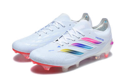 Men's Adidas Predator 26 Elite FG Firm Ground Low-Tops Football Boots - White/Vibrant Pink/Metallic Blue