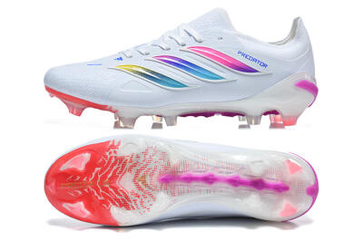 Men's Adidas Predator 26 Elite FG Firm Ground Low-Tops Football Boots - White/Vibrant Pink/Metallic Blue