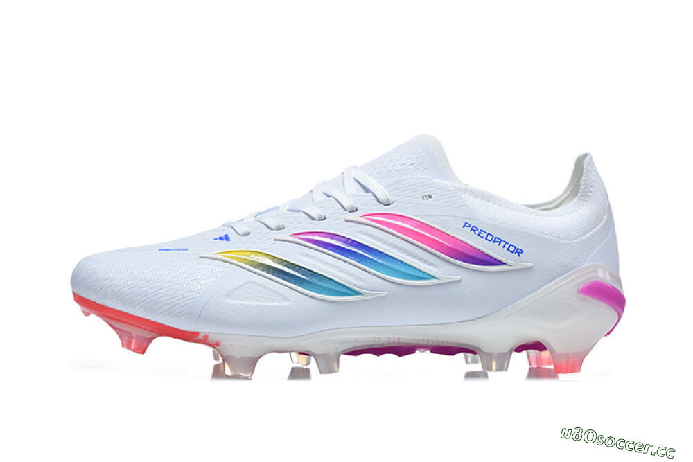 Men's Adidas Predator 26 Elite FG Firm Ground Low-Tops Football Boots - White/Vibrant Pink/Metallic Blue 0