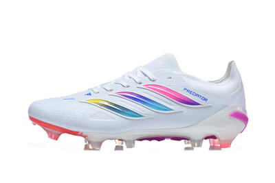 Men's Adidas Predator 26 Elite FG Firm Ground Low-Tops Football Boots - White/Vibrant Pink/Metallic Blue