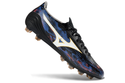 Men's Mizuno Alpha 3 FG Firm Ground Low-Tops Football Boots - Black/Midnight Blue/Ruby Red