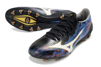 Men's Mizuno Alpha 3 FG Firm Ground Low-Tops Football Boots - Black/Midnight Blue/Ruby Red
