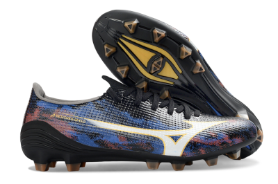 Men's Mizuno Alpha 3 FG Firm Ground Low-Tops Football Boots - Black/Midnight Blue/Ruby Red