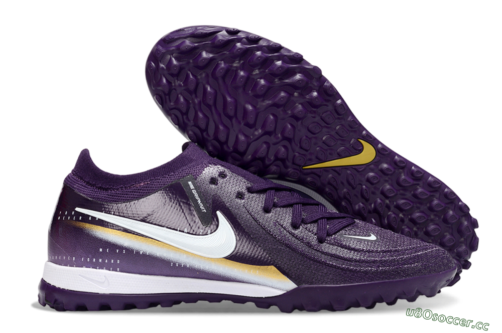 Men's Nike Phantom GX 2 Elite TF Artificial Turf Low-Tops Football Shoes - Purple/Deep Violet/Metallic Gold 2