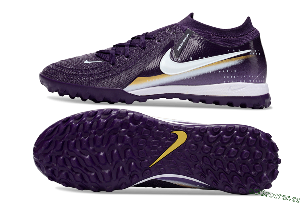 Men's Nike Phantom GX 2 Elite TF Artificial Turf Low-Tops Football Shoes - Purple/Deep Violet/Metallic Gold 1
