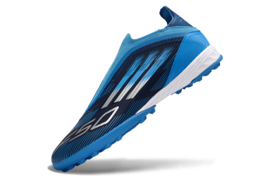Unisex Adidas F50 Elite Laceless TF Artificial Turf Low-Tops Football Shoes - Blue/Sky Blue/Navy Blue
