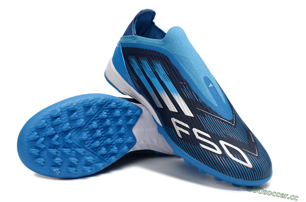 Unisex Adidas F50 Elite Laceless TF Artificial Turf Low-Tops Football Shoes - Blue/Sky Blue/Navy Blue 4