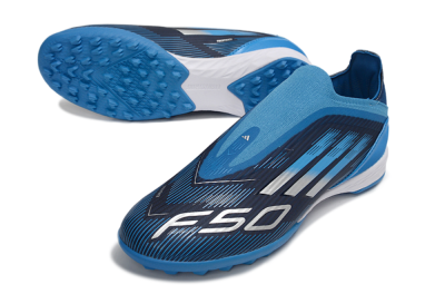 Unisex Adidas F50 Elite Laceless TF Artificial Turf Low-Tops Football Shoes - Blue/Sky Blue/Navy Blue