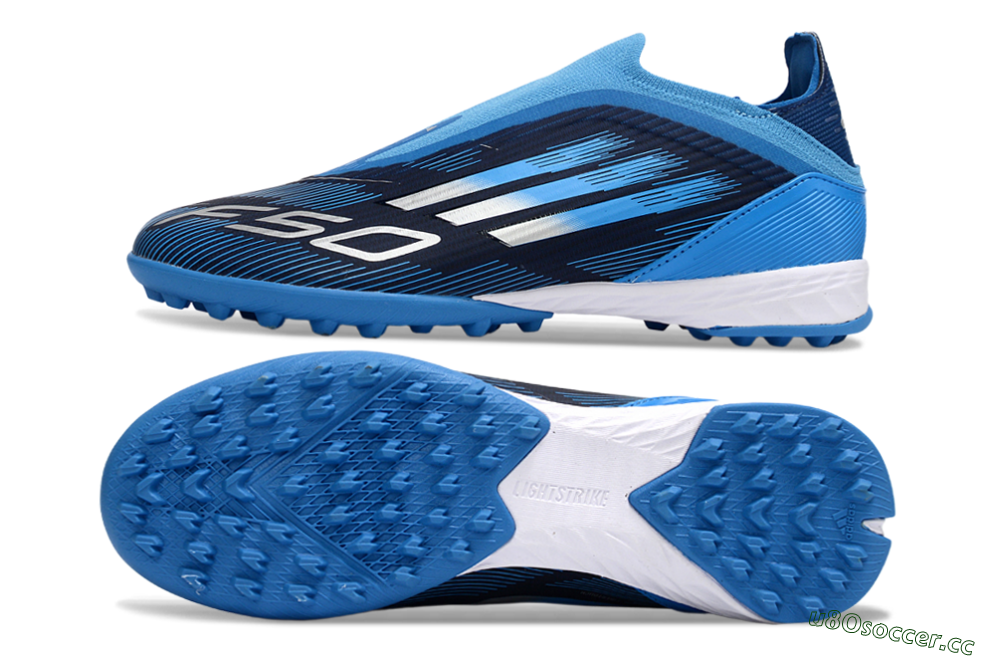 Unisex Adidas F50 Elite Laceless TF Artificial Turf Low-Tops Football Shoes - Blue/Sky Blue/Navy Blue 1