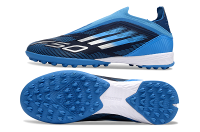 Unisex Adidas F50 Elite Laceless TF Artificial Turf Low-Tops Football Shoes - Blue/Sky Blue/Navy Blue