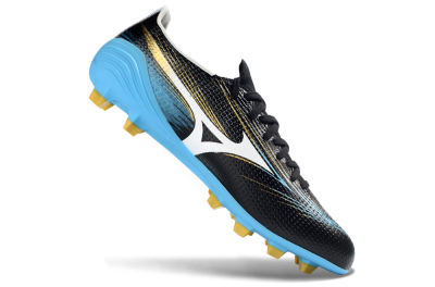 Men's Mizuno Alpha 3 FG Firm Ground Low-Tops Football Boots - Black/Sky Blue/Golden Yellow
