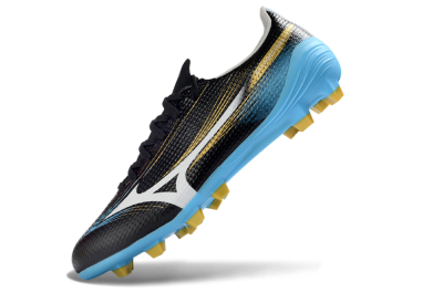 Men's Mizuno Alpha 3 FG Firm Ground Low-Tops Football Boots - Black/Sky Blue/Golden Yellow