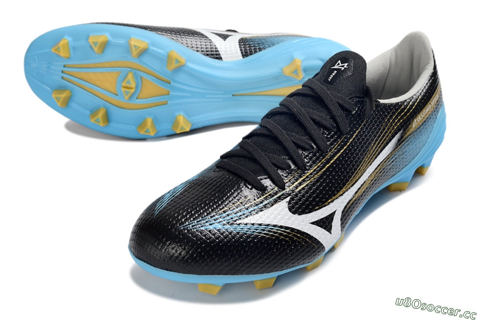 Men's Mizuno Alpha 3 FG Firm Ground Low-Tops Football Boots - Black/Sky Blue/Golden Yellow 3