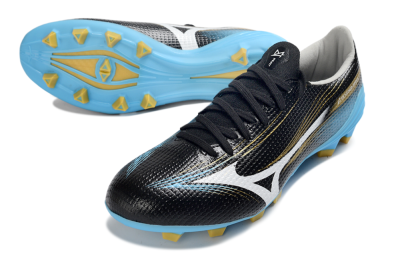 Men's Mizuno Alpha 3 FG Firm Ground Low-Tops Football Boots - Black/Sky Blue/Golden Yellow