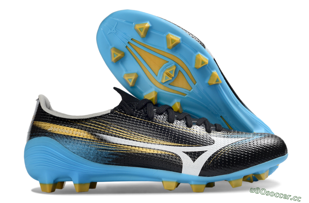 Men's Mizuno Alpha 3 FG Firm Ground Low-Tops Football Boots - Black/Sky Blue/Golden Yellow 2