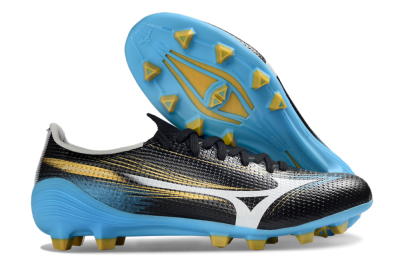 Men's Mizuno Alpha 3 FG Firm Ground Low-Tops Football Boots - Black/Sky Blue/Golden Yellow
