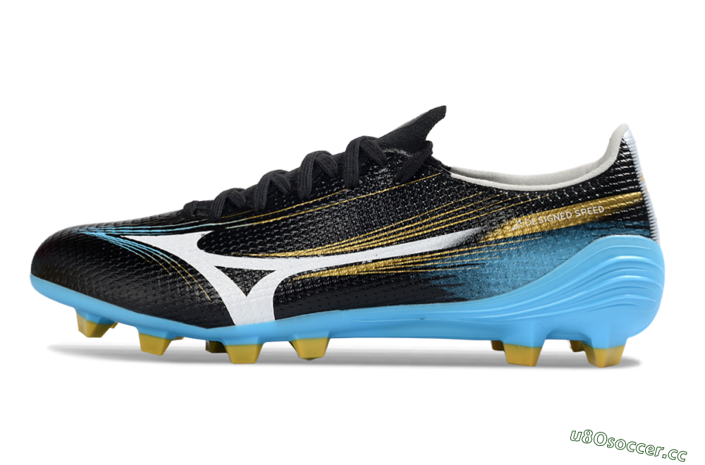 Men's Mizuno Alpha 3 FG Firm Ground Low-Tops Football Boots - Black/Sky Blue/Golden Yellow 0