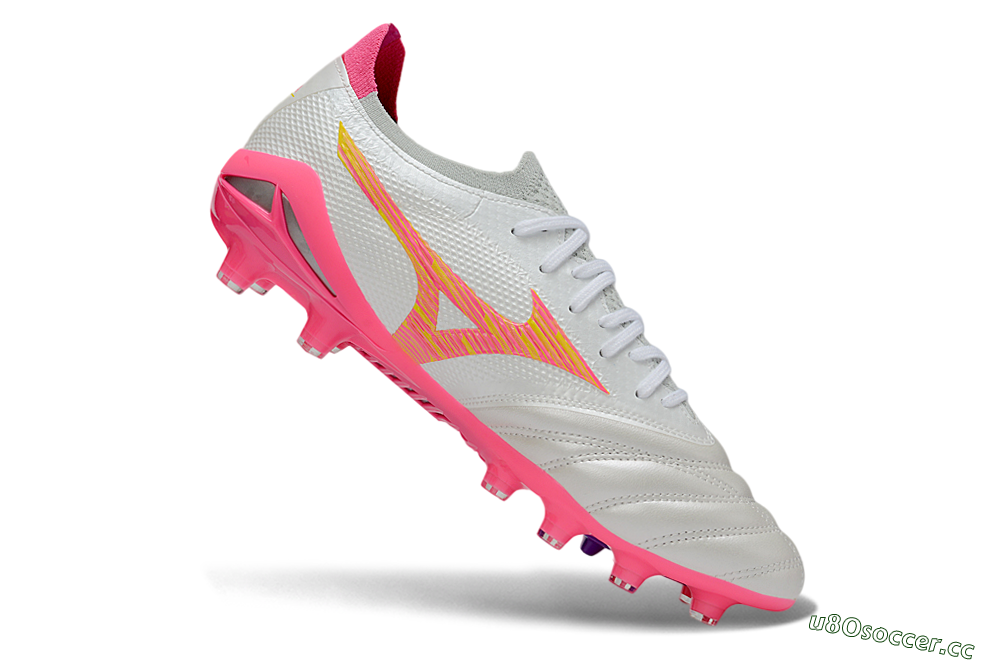 Men's Mizuno Morelia Neo 4 Bate FG Firm Ground Low-Tops Football Boots - White/Neon Pink/Metallic Silver 4