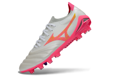 Men's Mizuno Morelia Neo 4 Bate FG Firm Ground Low-Tops Football Boots - White/Neon Pink/Metallic Silver