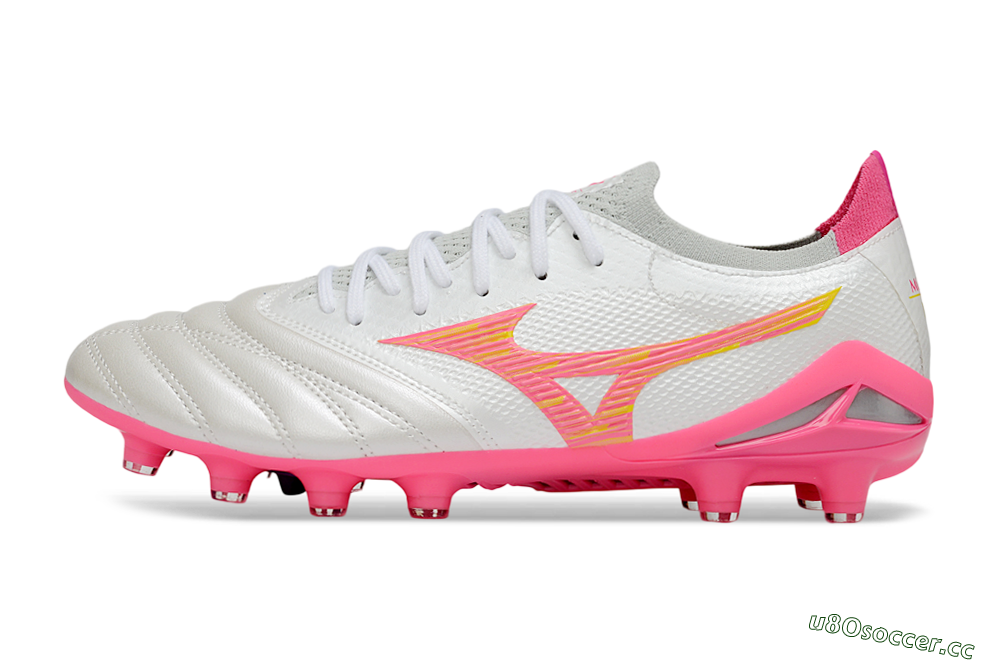 Men's Mizuno Morelia Neo 4 Bate FG Firm Ground Low-Tops Football Boots - White/Neon Pink/Metallic Silver 0