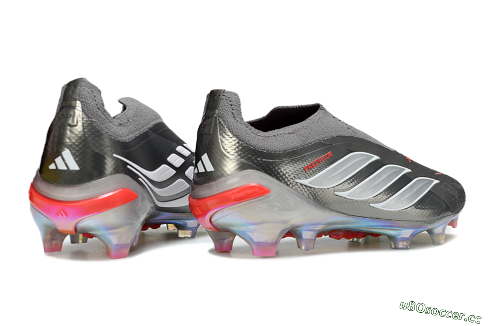 Unisex Adidas Predator 26 Elite Laceless FG Firm Ground Low-Tops Football Boots - Gray/Electric Red/Shimmer White 6
