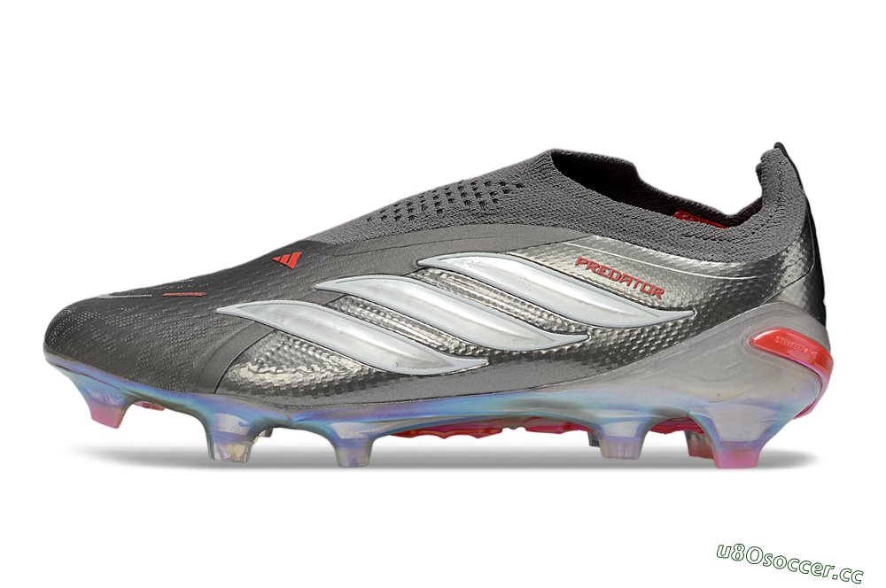 Unisex Adidas Predator 26 Elite Laceless FG Firm Ground Low-Tops Football Boots - Gray/Electric Red/Shimmer White 0